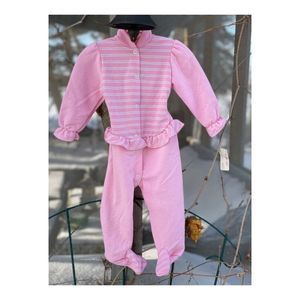 Vintage 80s Footy Sleeper Snaps Peplum Pink White Stripes 18M